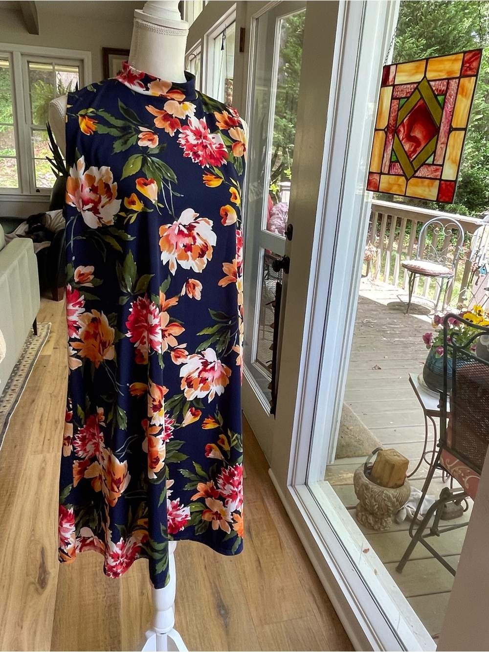 Tiana B. Navy Floral High-Neck Mini Dress 1X